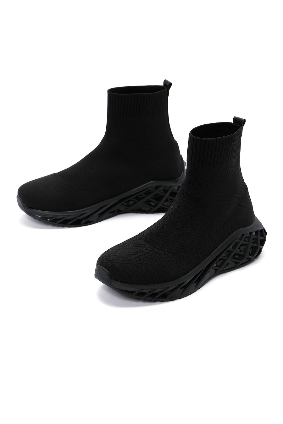 Women's Black Thick Sole High Top Sneaker