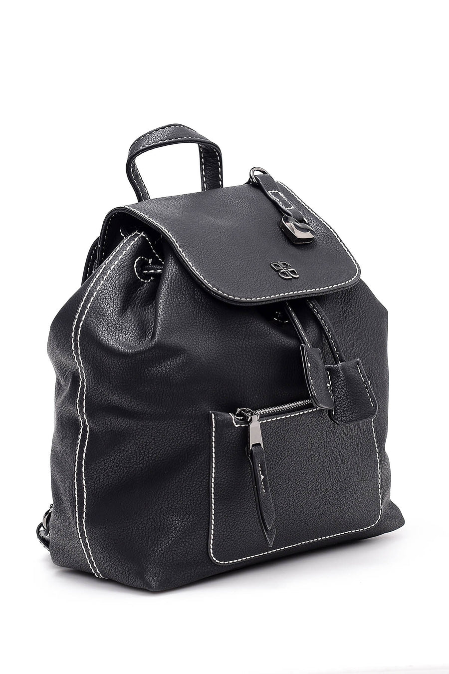 Women's Black Synthetic Leather Backpack