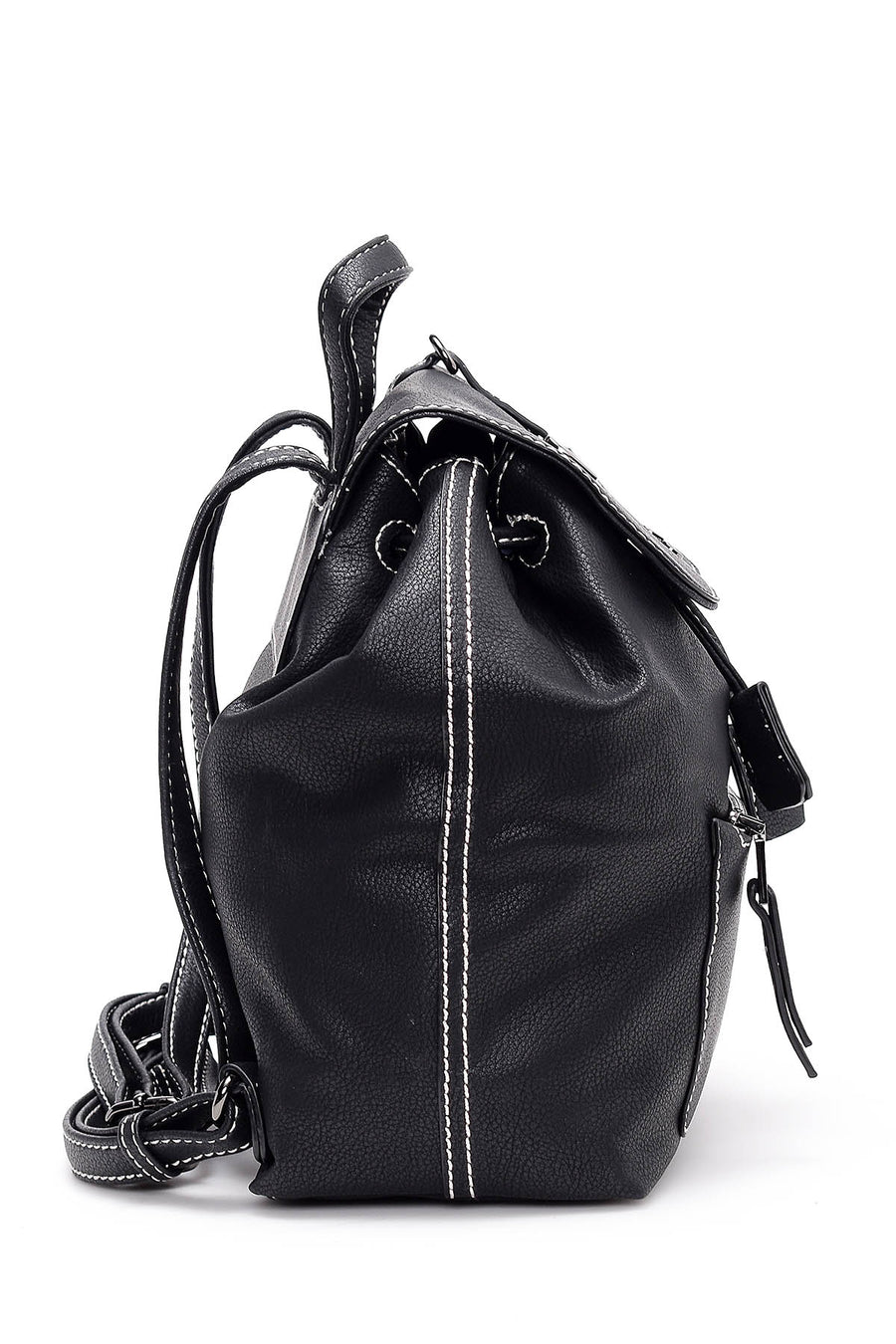 Women's Black Synthetic Leather Backpack