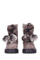 Women's Suede Boots with Pompom | Derimod
