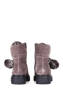 Women's Suede Boots with Pompom | Derimod