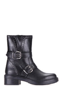 Women's Leather Boots with Studs and Buckle Detail | Derimod