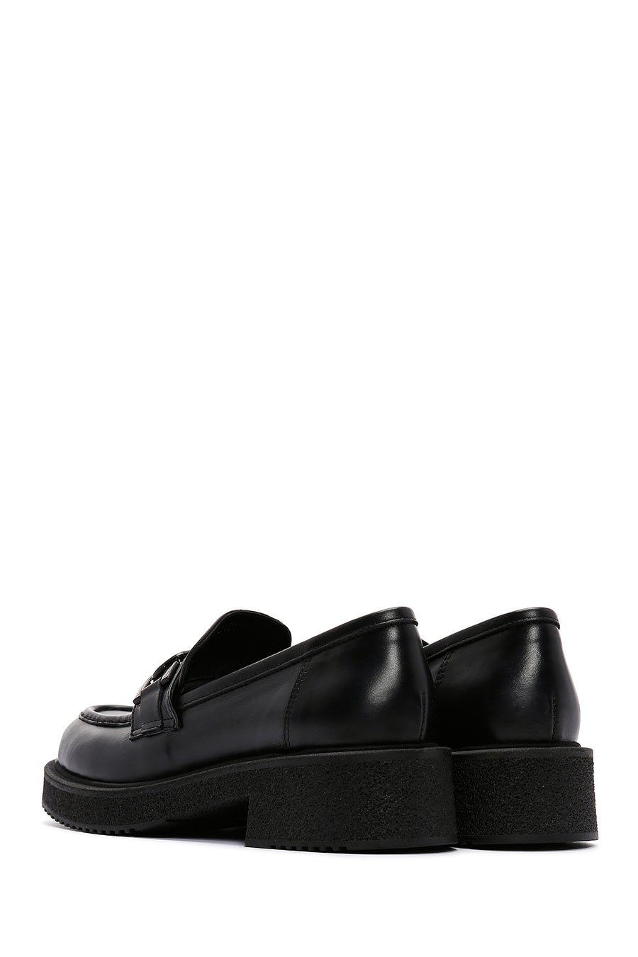 Woman Black Buckled Thick Sole Leather Masculine Loafer