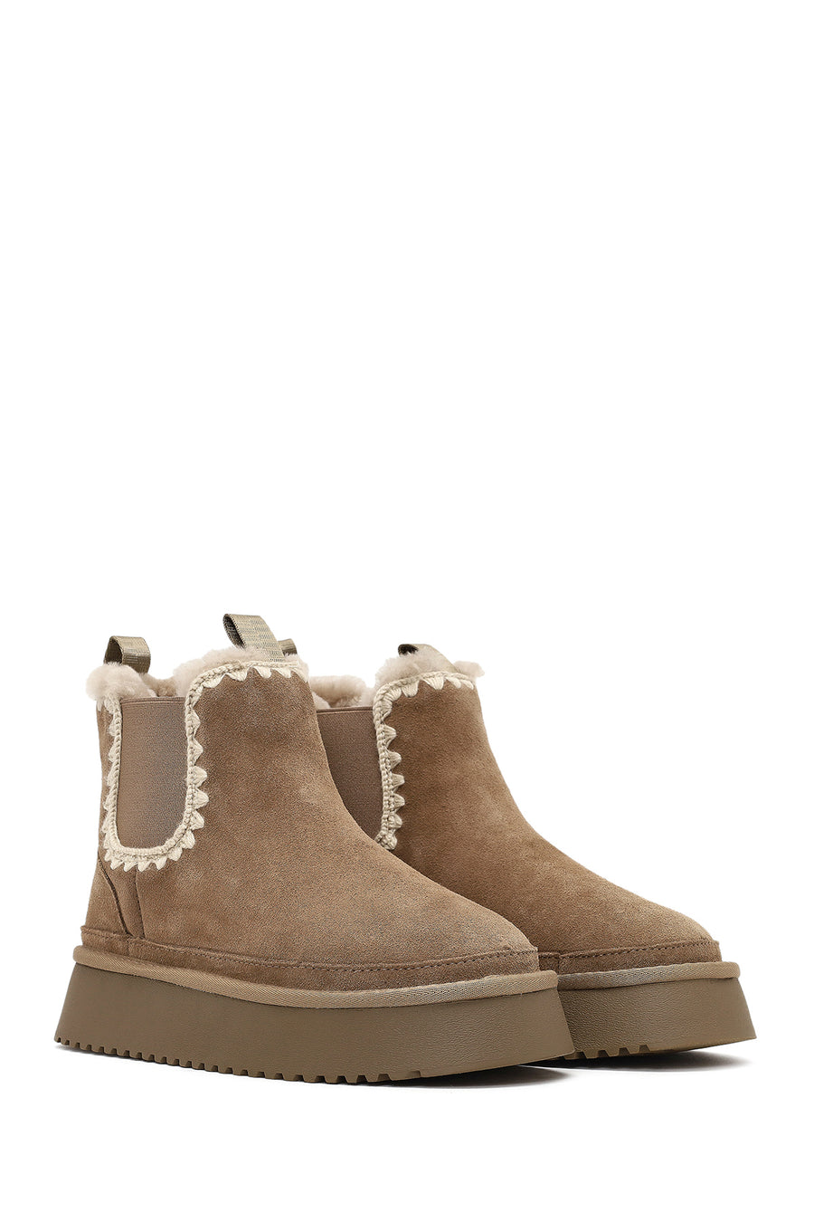 Woman Mink Thick-Soled Patterned Suede Teddy Boots