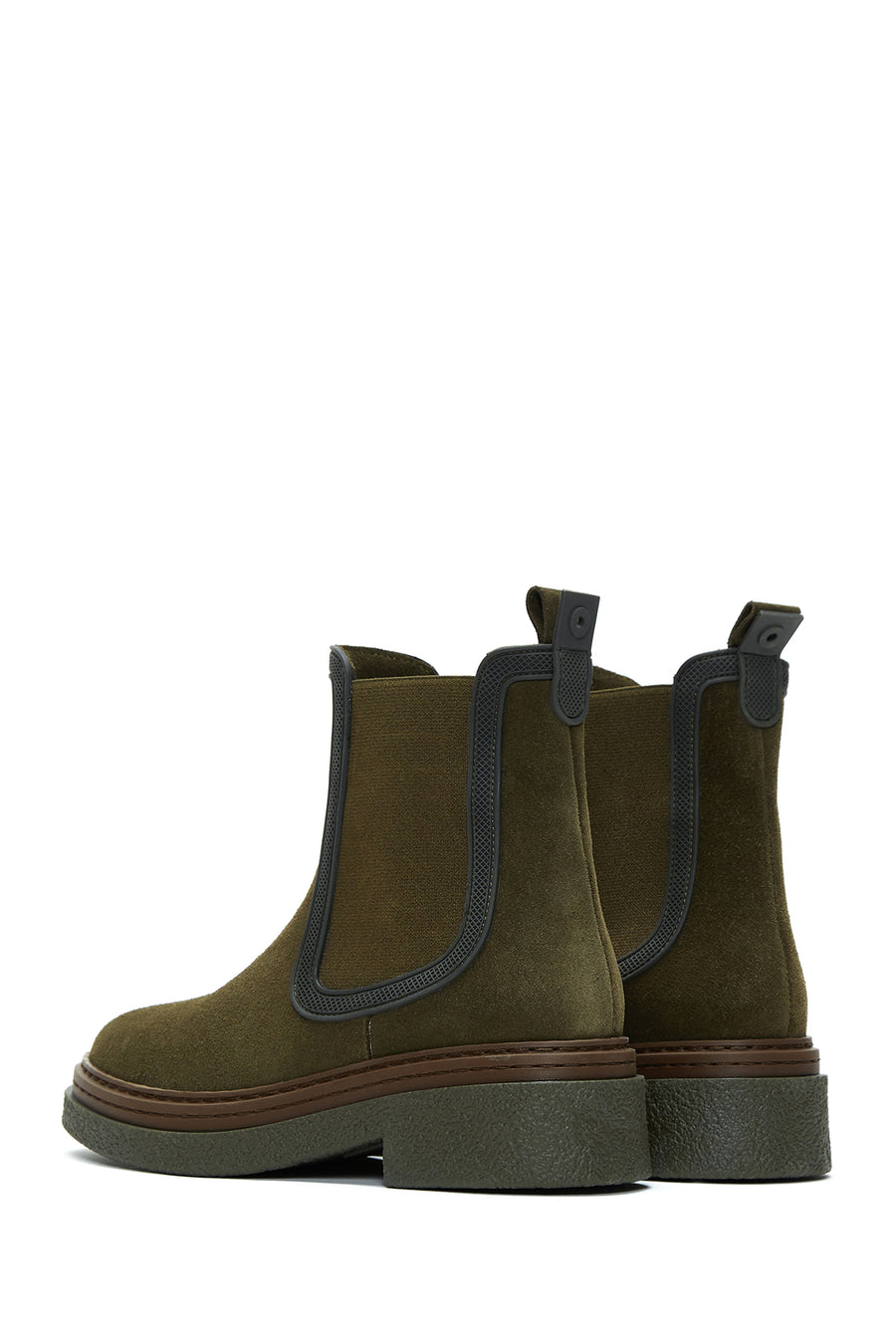 Women's Khaki Suede Leather Chelsea Boots