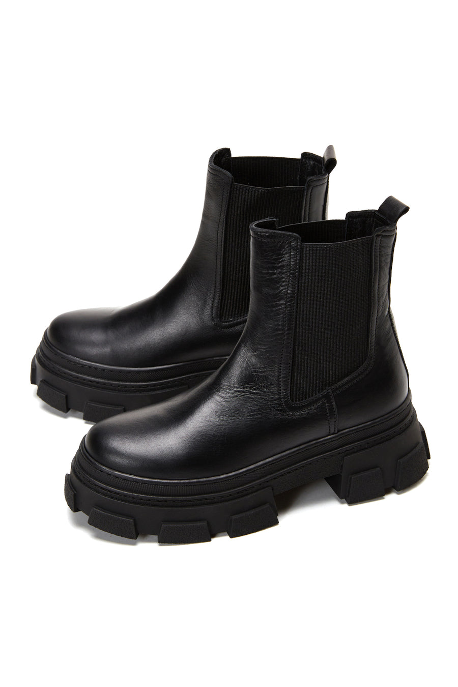 Women's Black Chunky Leather Chelsea Boots