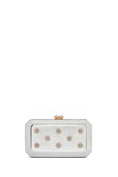 Women's Silver Long Chain Strap Stone Metallic Mini Evening Box Bag | Derimod