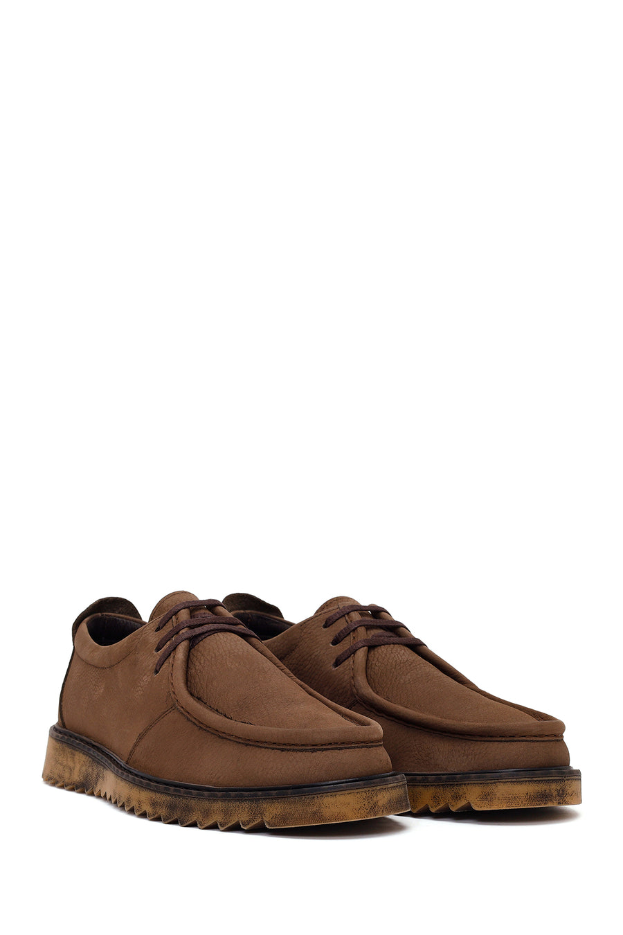 Male Brown Lace-up Nubuck Leather Casual Shoes