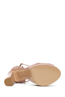 Woman Beige Ankle-Buckle Platform Thick High-Heeled Patent Leather Sandal | Derimod
