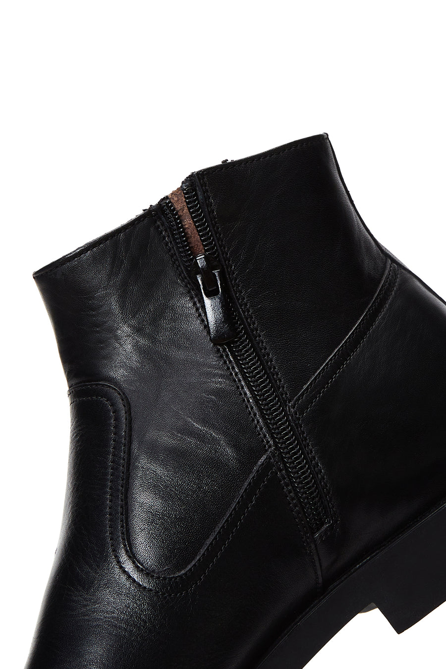 Men's Black Zippered Leather Classic Boat