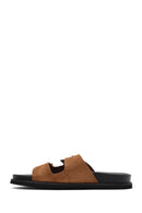 Women's Brown Buckled Suede Slippers | Derimod