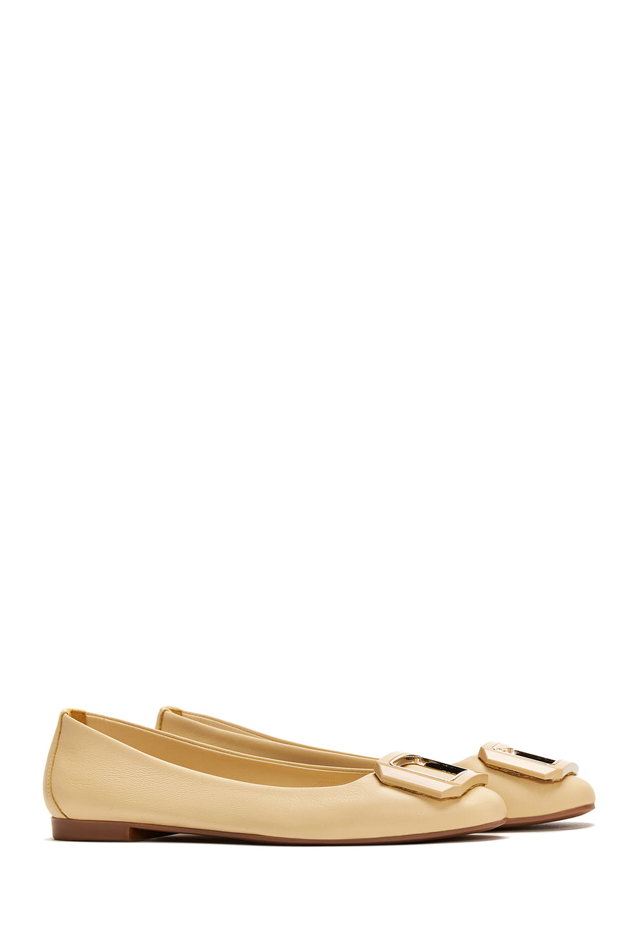 Women's Yellow Leather Buckle Ballerinas