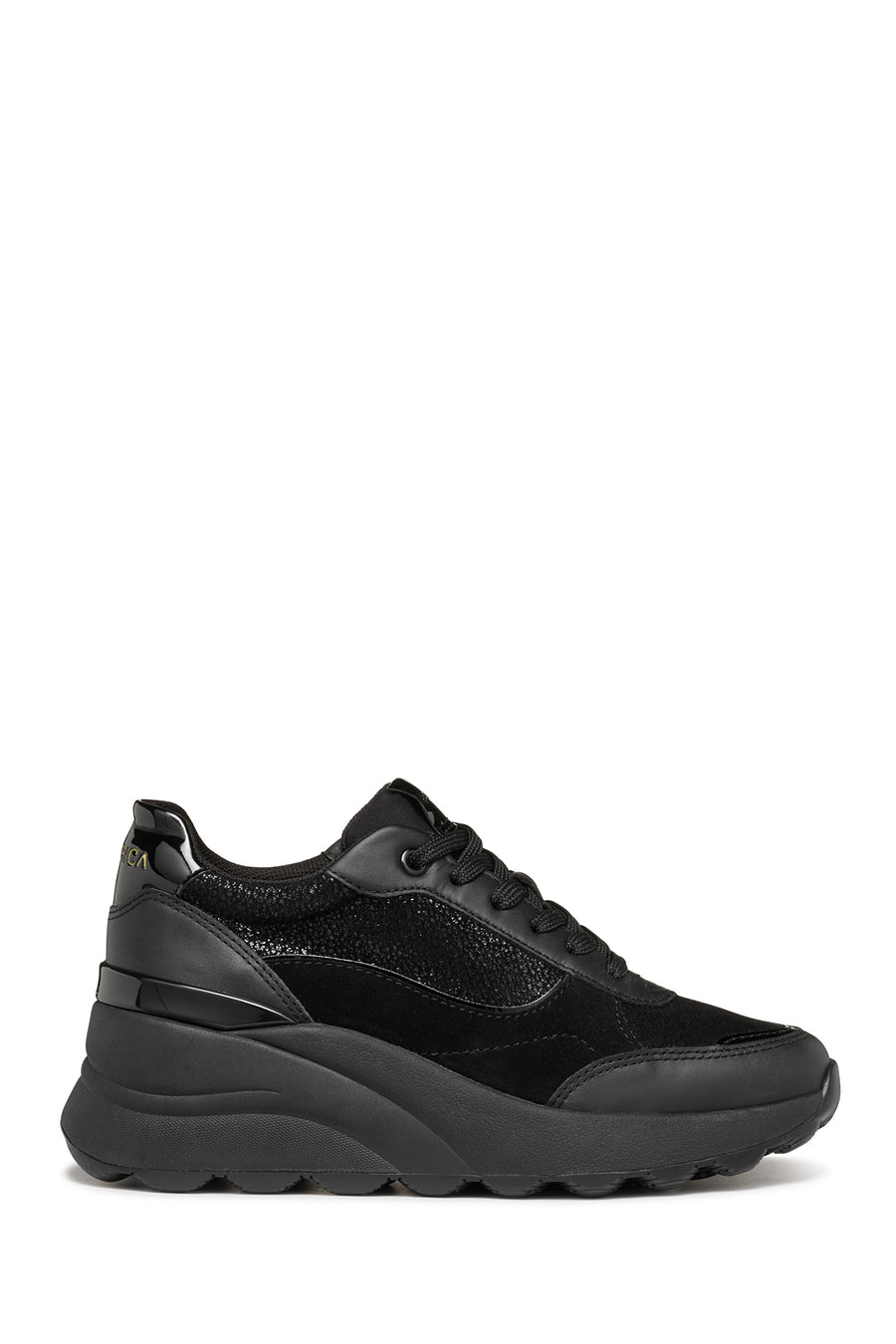 Geox Women's Black Spherica Ec13 Lace-Up Chunky Sole Leather Sneaker D45WAA0JS85C9999 | Derimod