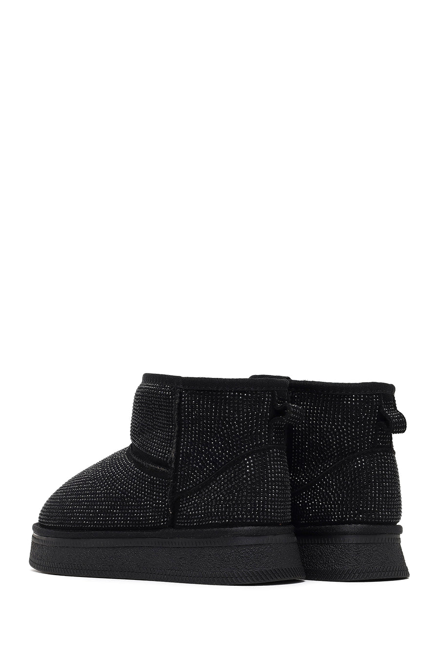 Woman Black Thick-Soled Embellished Leather Teddy Boots