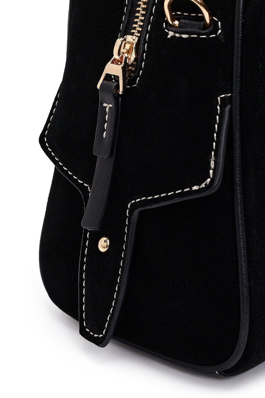 Woman Black Long-Strap Suede Shoulder Bag
