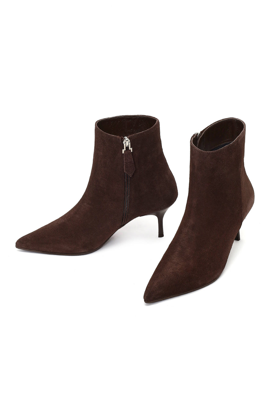 Woman Brown Zip Closure Thin-Heeled Suede Boots