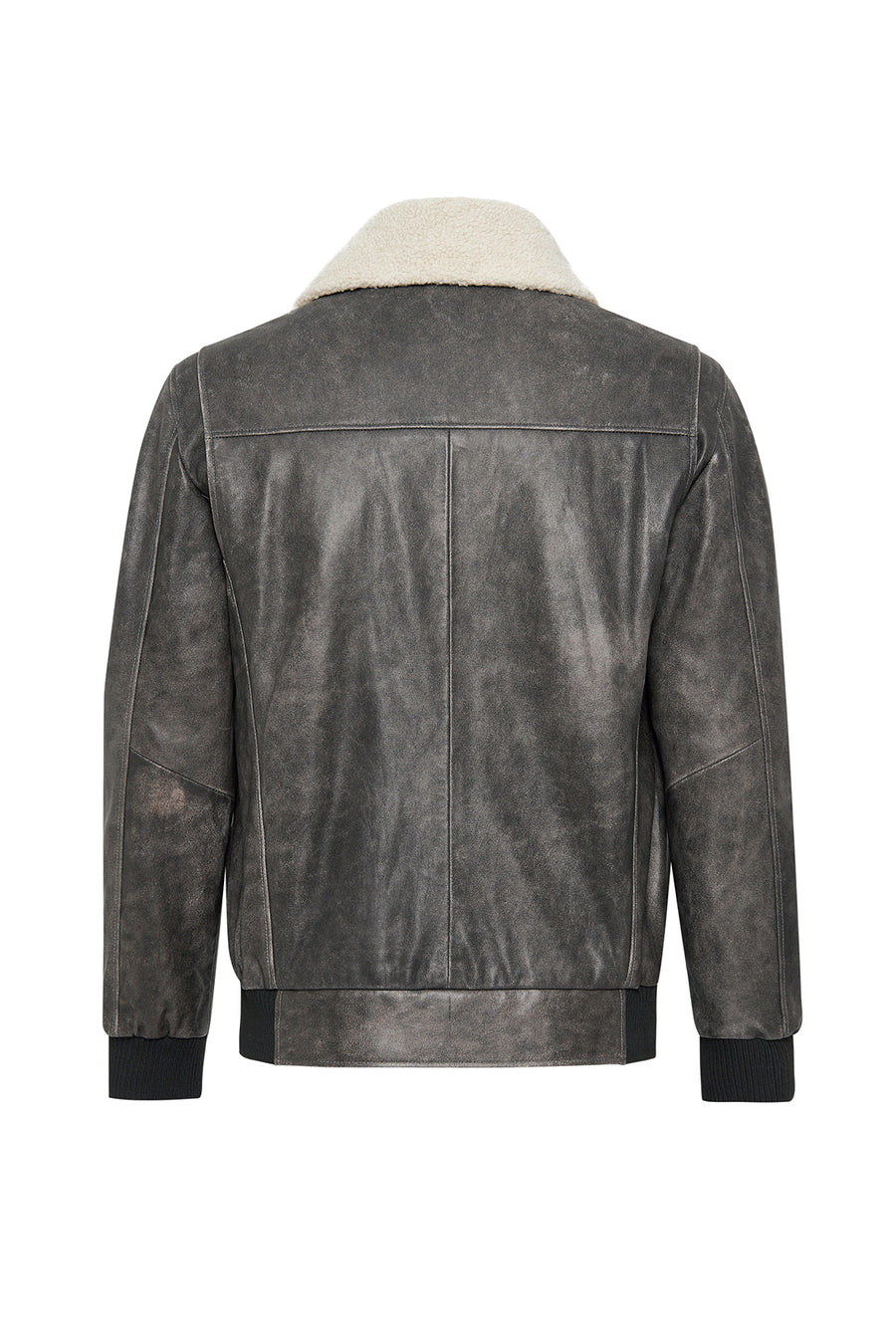 Hurricane Men's Grey Fur Collar Pilot Leather Jacket with Emblem
