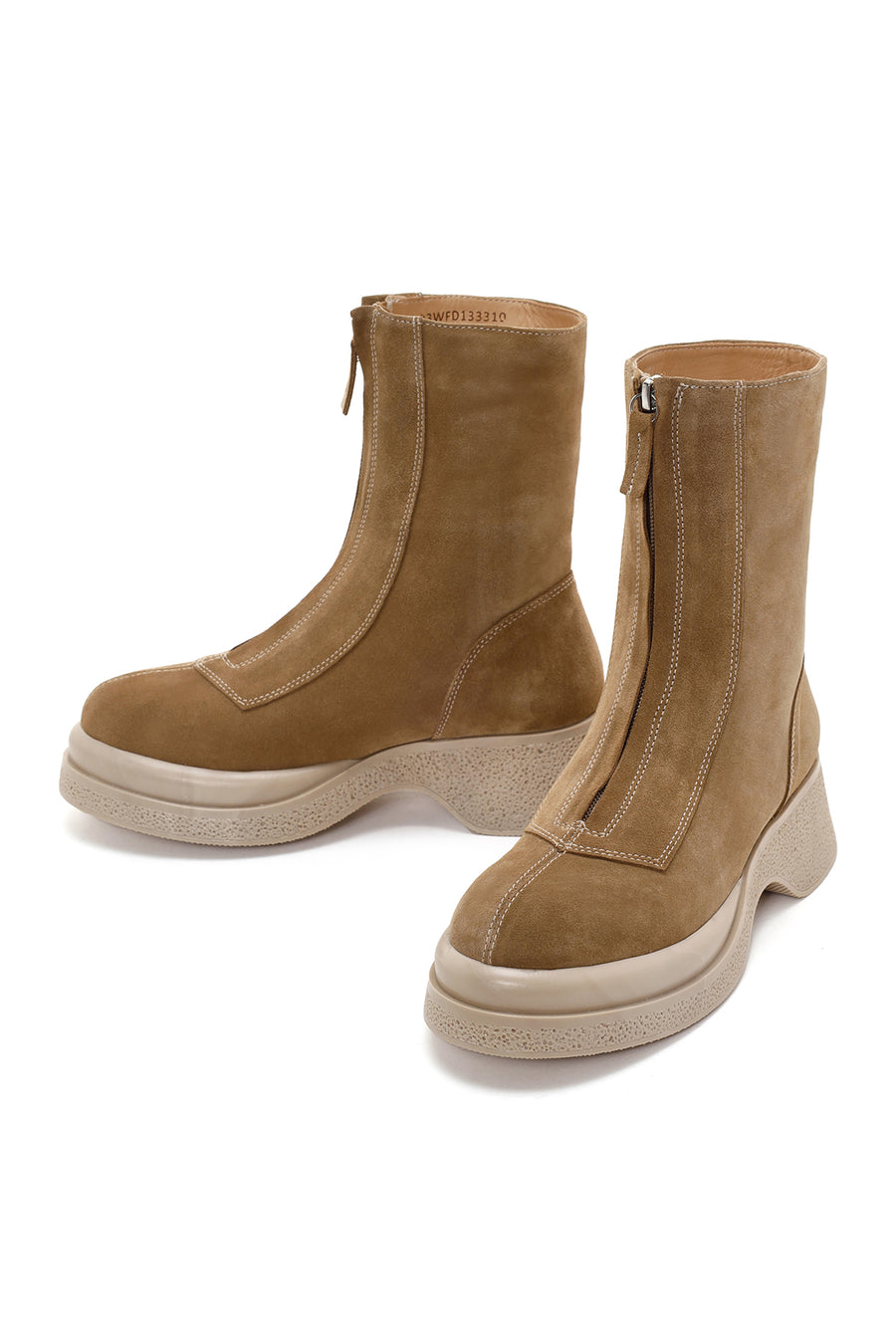 Women's Tan Suede Leather Zippered Thick Soled Casual Boots