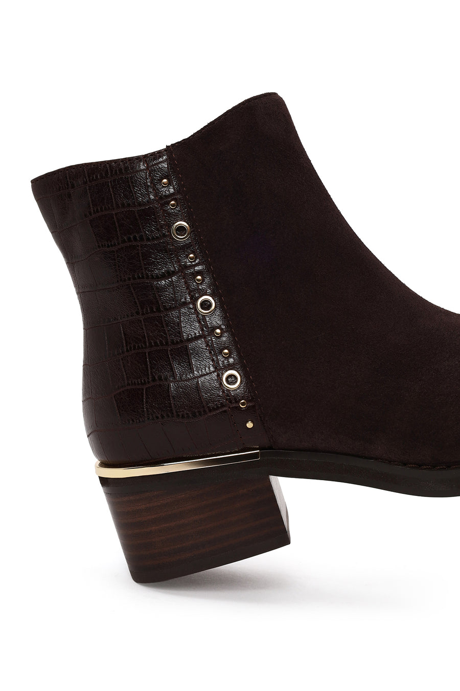 Woman Brown Zip Closure Crocodile Pattern Chunky Heeled Suede Boots