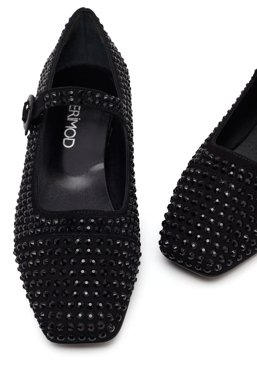 Women's Black Stone Leather Ballerinas