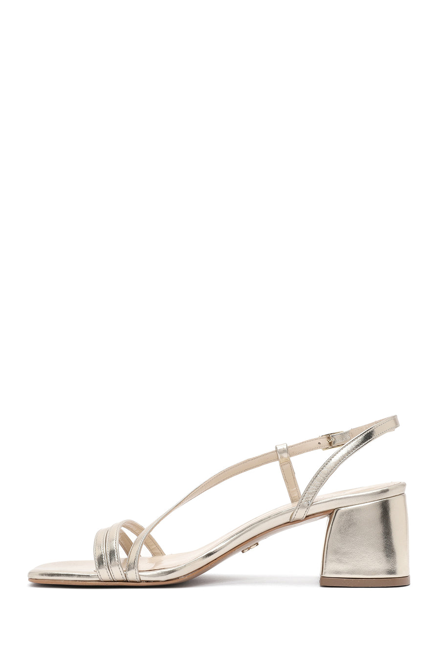 Women's Gold Ankle Buckle Low Heel Metallic Sandals