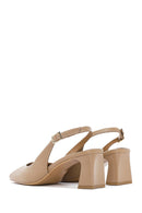 Women's Beige Slingback Low Thick Heel Leather Shoes | Derimod