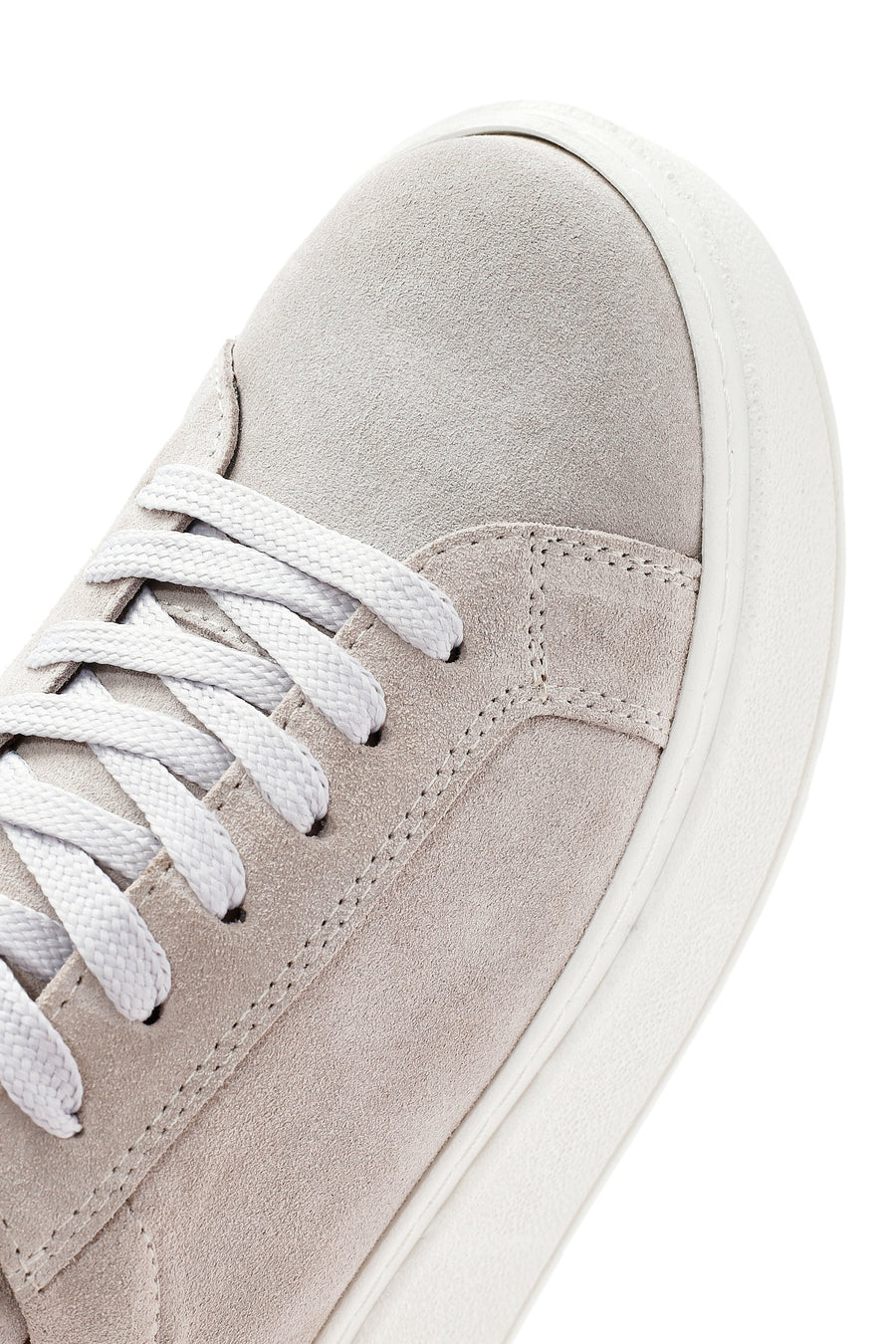 Women's Beige Lace-Up Chunky Sole Suede Leather Sneakers