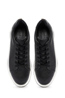 Men's Black Lace-Up Thick Sole Leather Sneakers | Derimod
