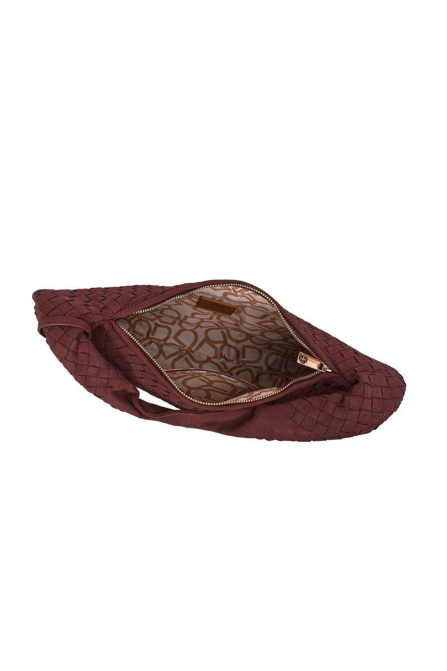 Woman Burgundy Woven Suede Shoulder Bag
