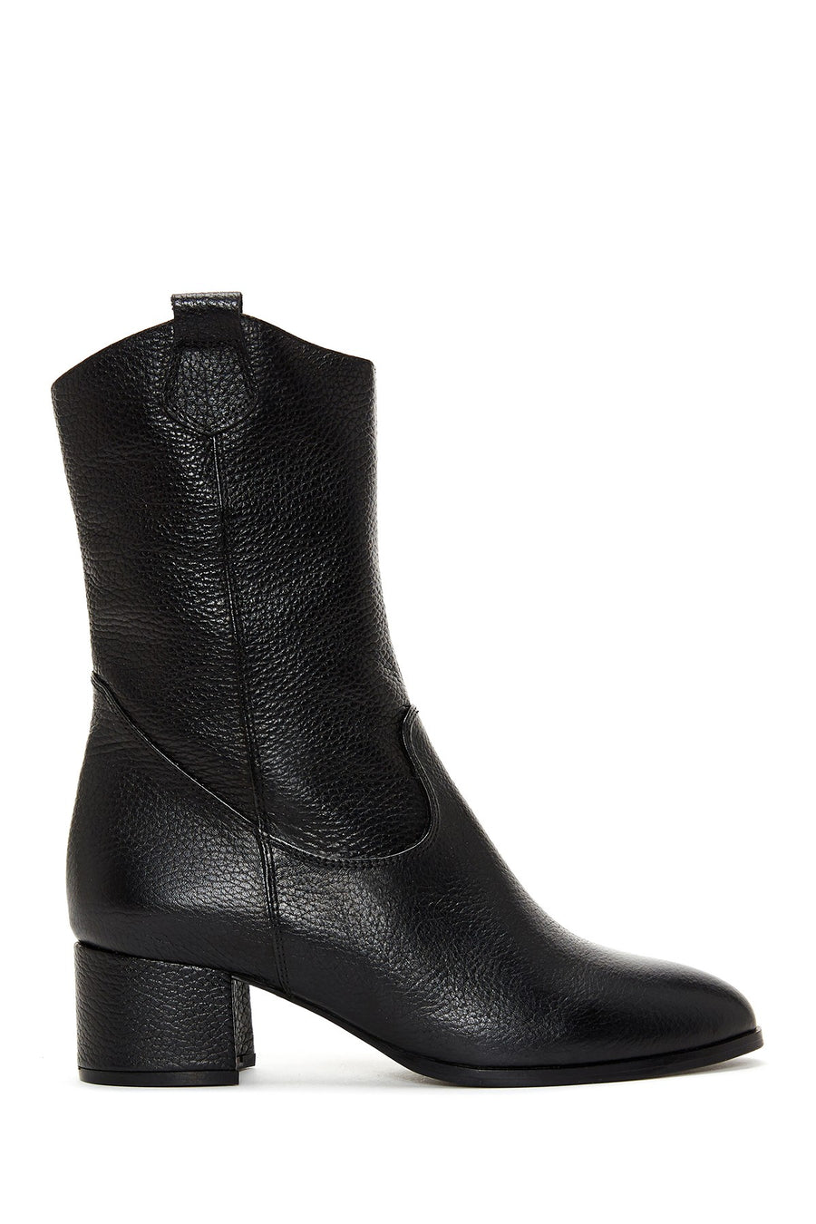 Women's Black Leather Cowboy Heeled Boots 22WFD1614FT | Derimod