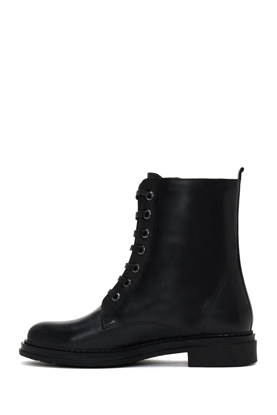 Women's Black Leather Zippered Flat Boots