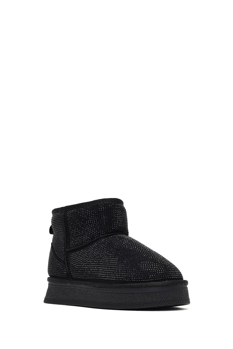 Woman Black Thick-Soled Embellished Leather Teddy Boots
