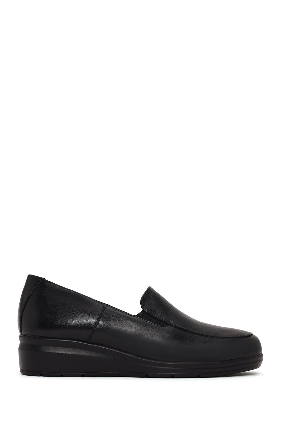 Woman Black Short Wedge-Heel Leather Comfort Shoes AF410005DV | Derimod
