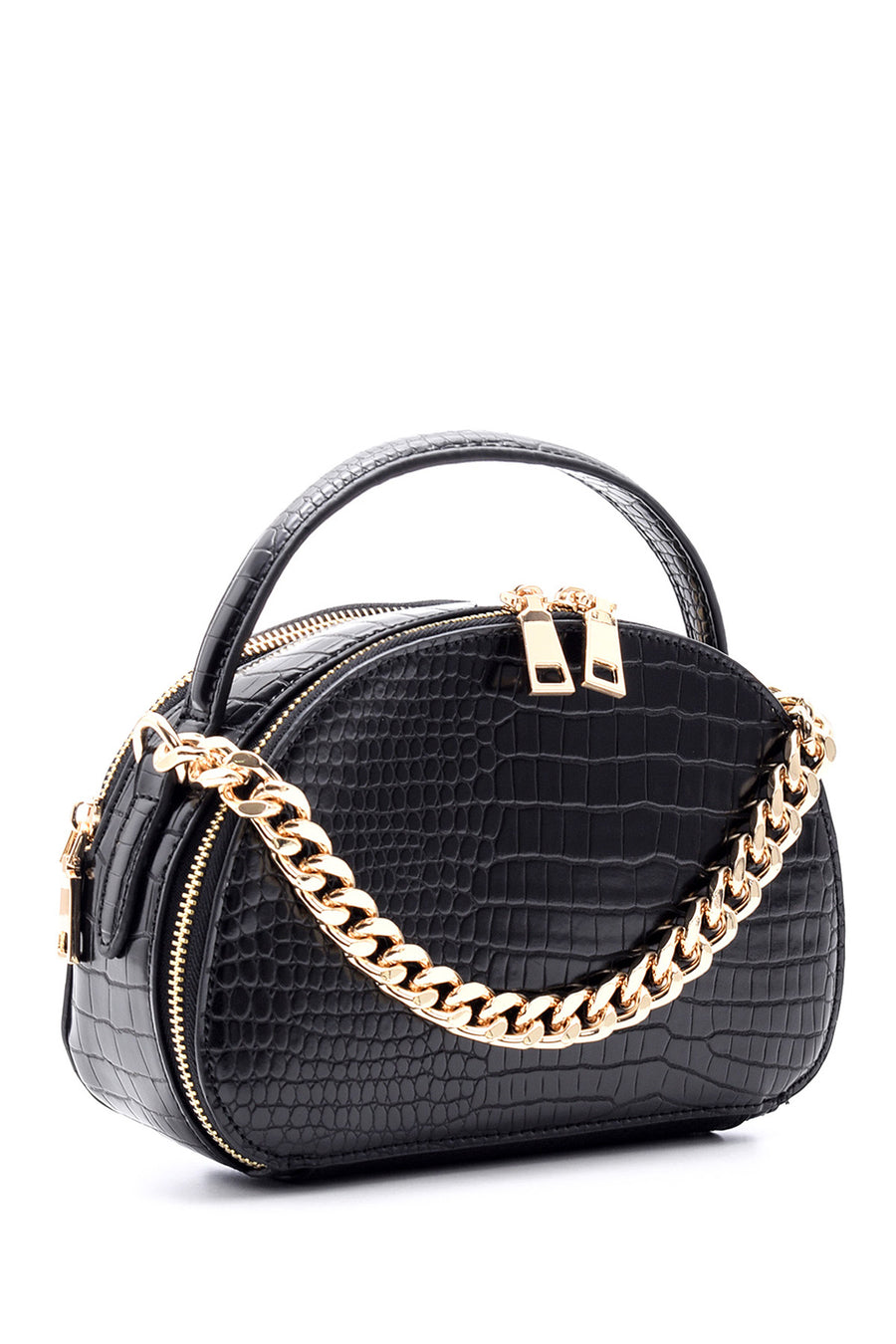 Women's Crocodile Patterned Chain Patent Leather Bag