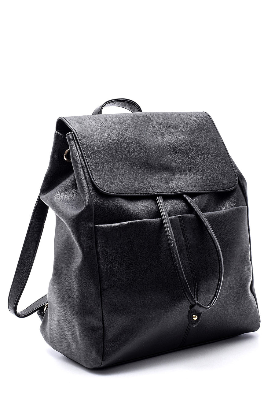 Women's Black Synthetic Leather Backpack