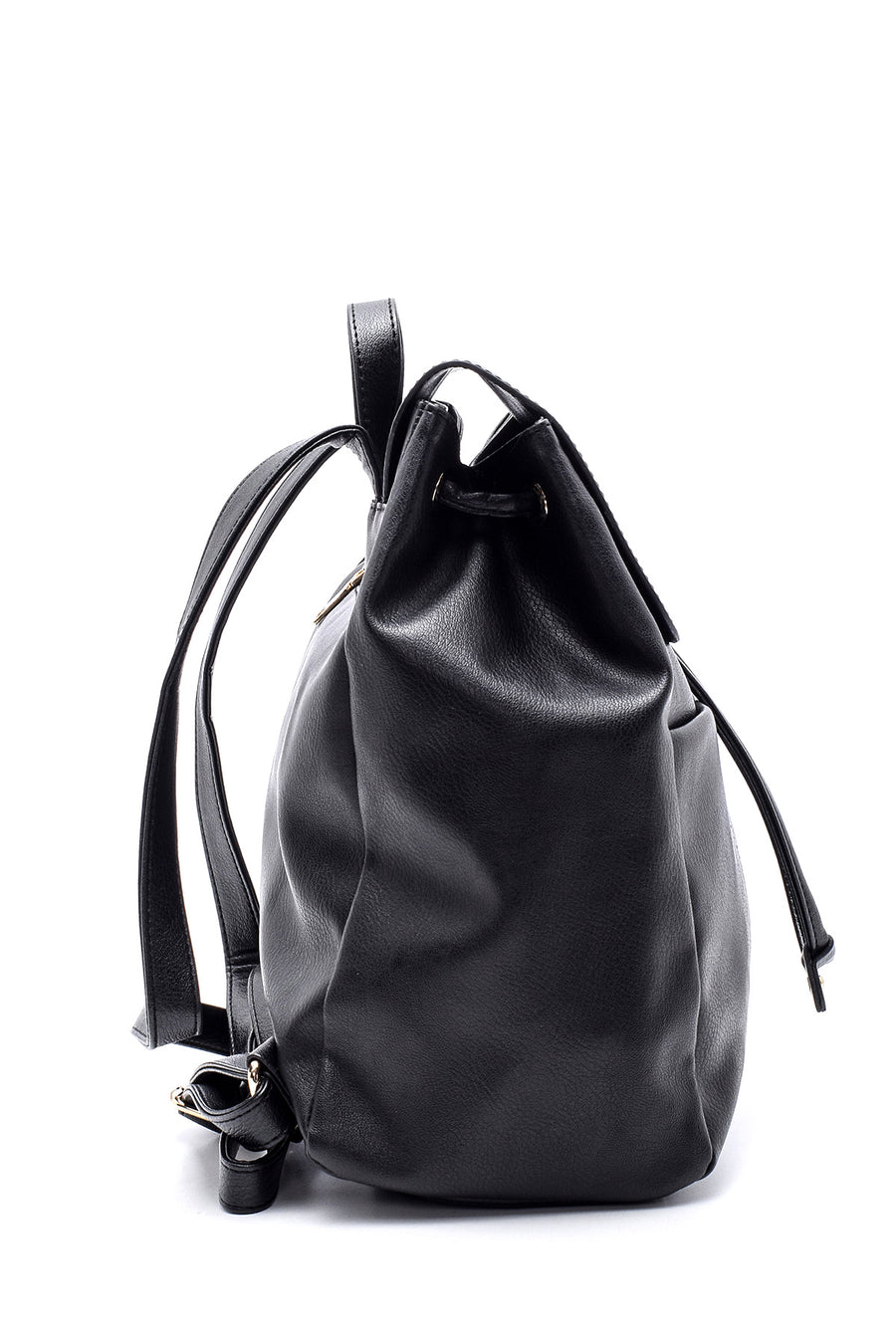 Women's Black Synthetic Leather Backpack