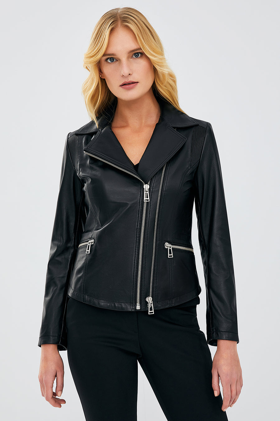 Stefania Women's Black Biker Leather Jacket