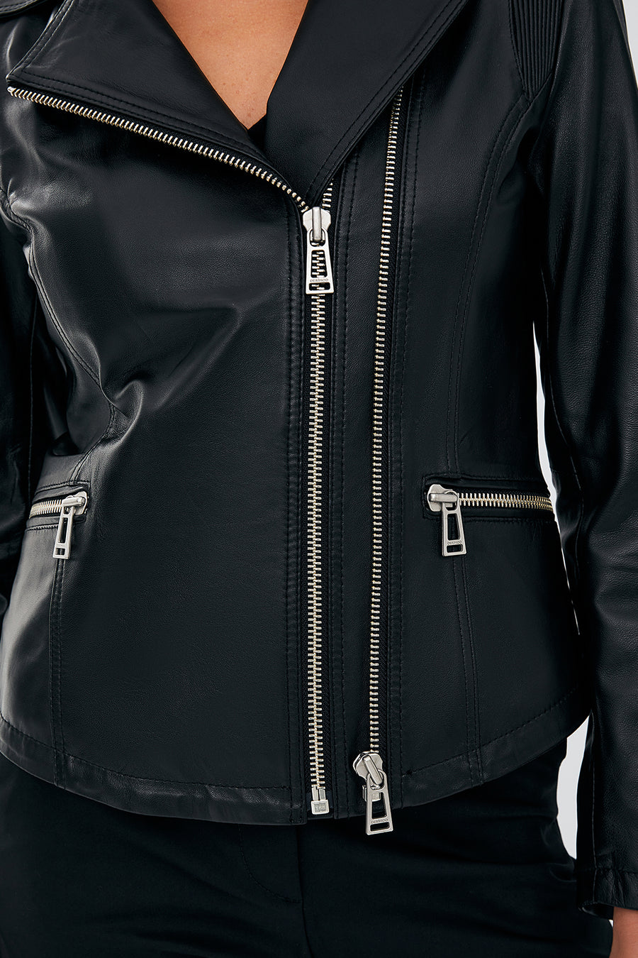 Stefania Women's Black Biker Leather Jacket