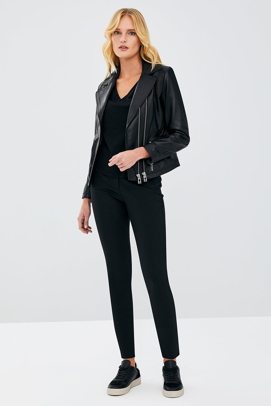 Stefania Women's Black Biker Leather Jacket