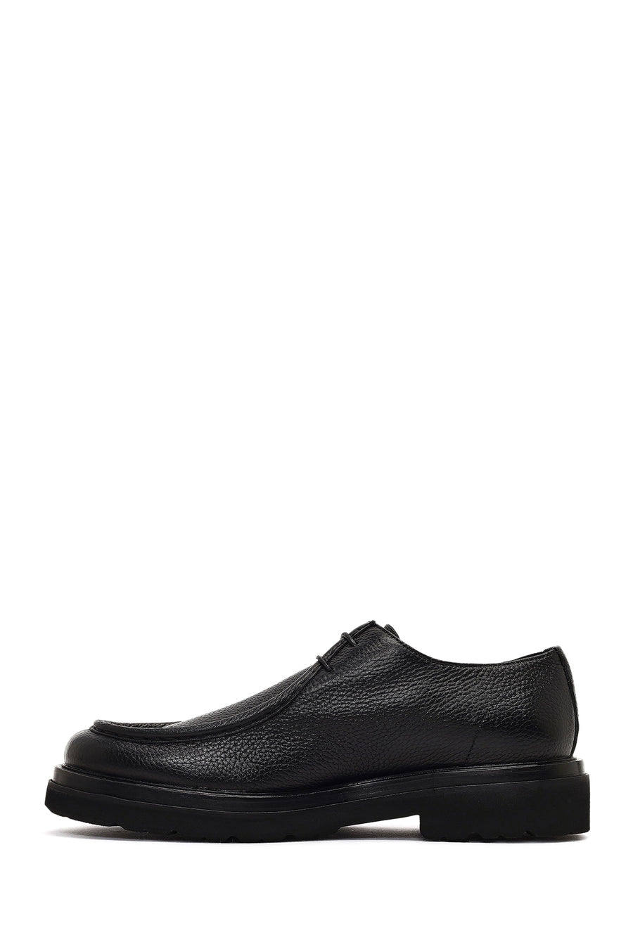 Male Black Lace-Up Thick-Soled Leather Casual Shoes