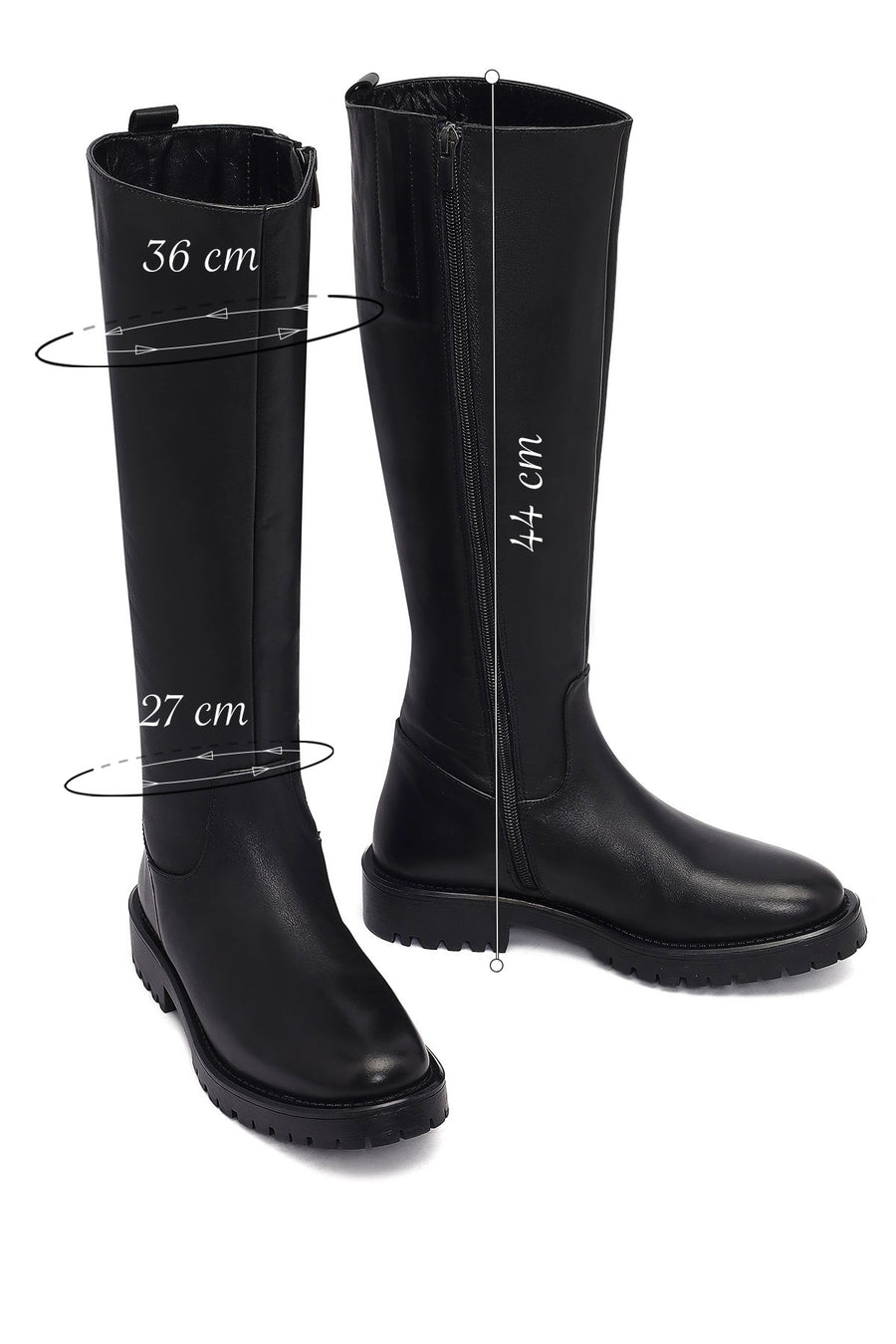 Woman Black Zippered Leather Boot