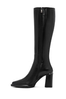 Woman Black Zip Closure Chunky Heeled Leather Boots | Derimod
