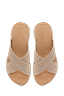 Women's Beige Thick-Soled Fabric Comfort Slippers | Derimod