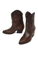 Women's Brown Short Chunky Heel Leather Cowboy Boots | Derimod