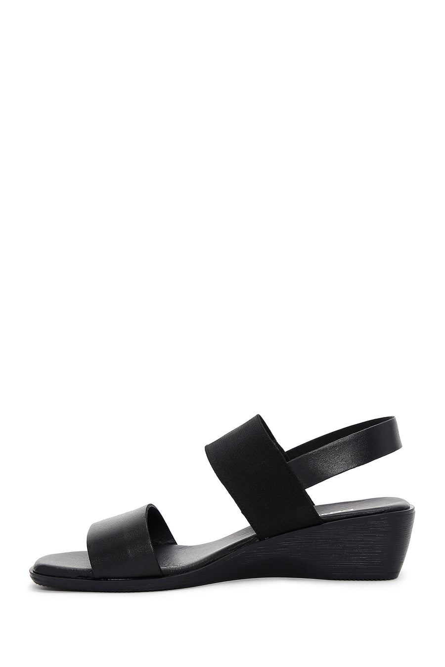 Women's Black Wedge Heeled Leather Sandals