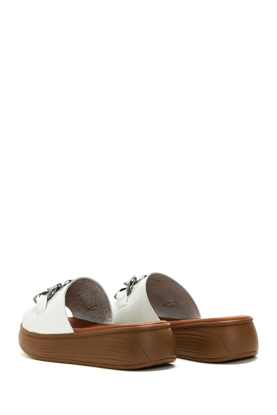 Women's White Thick Soled Leather Slippers