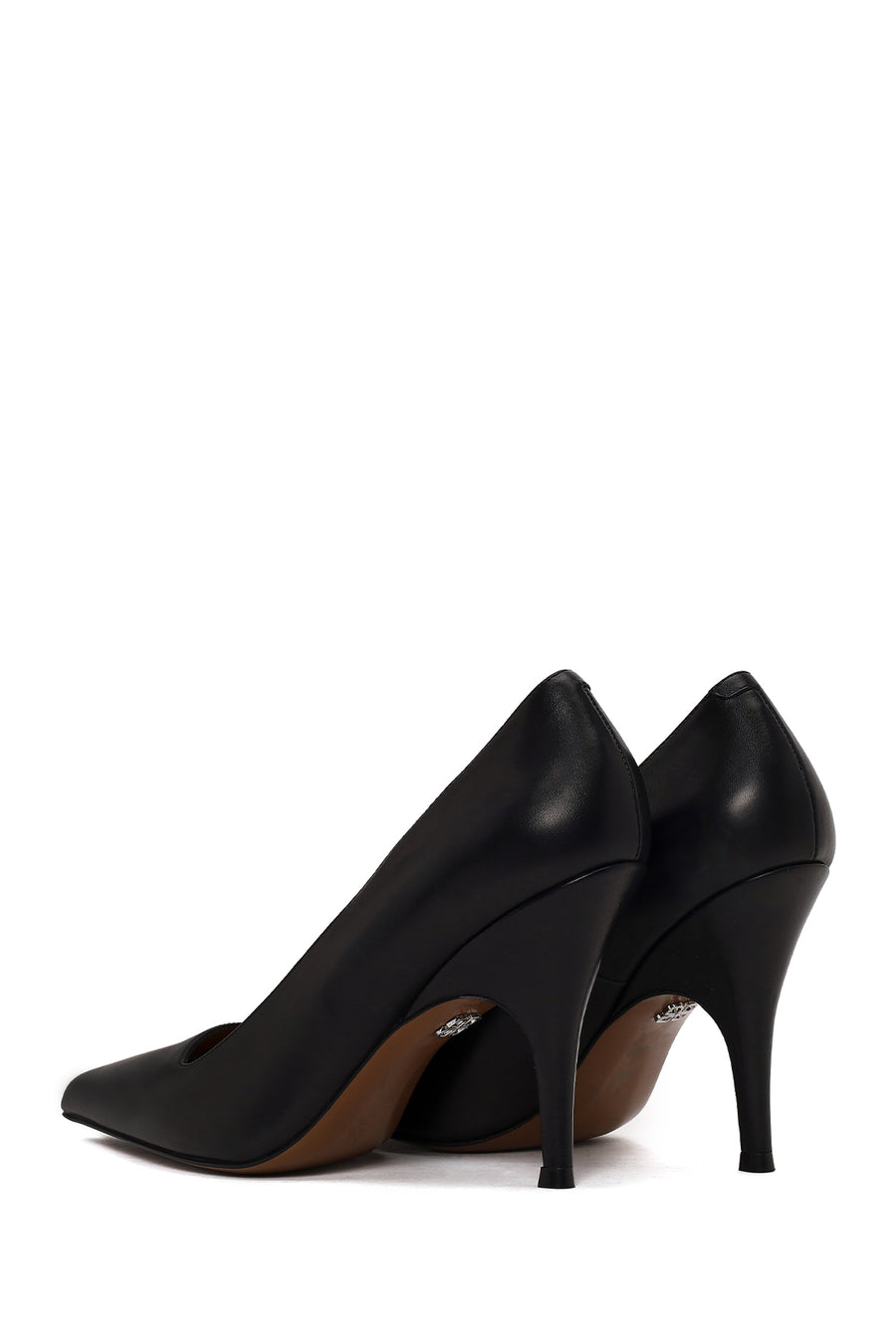 Woman Black Thin-Heeled Leather Stiletto