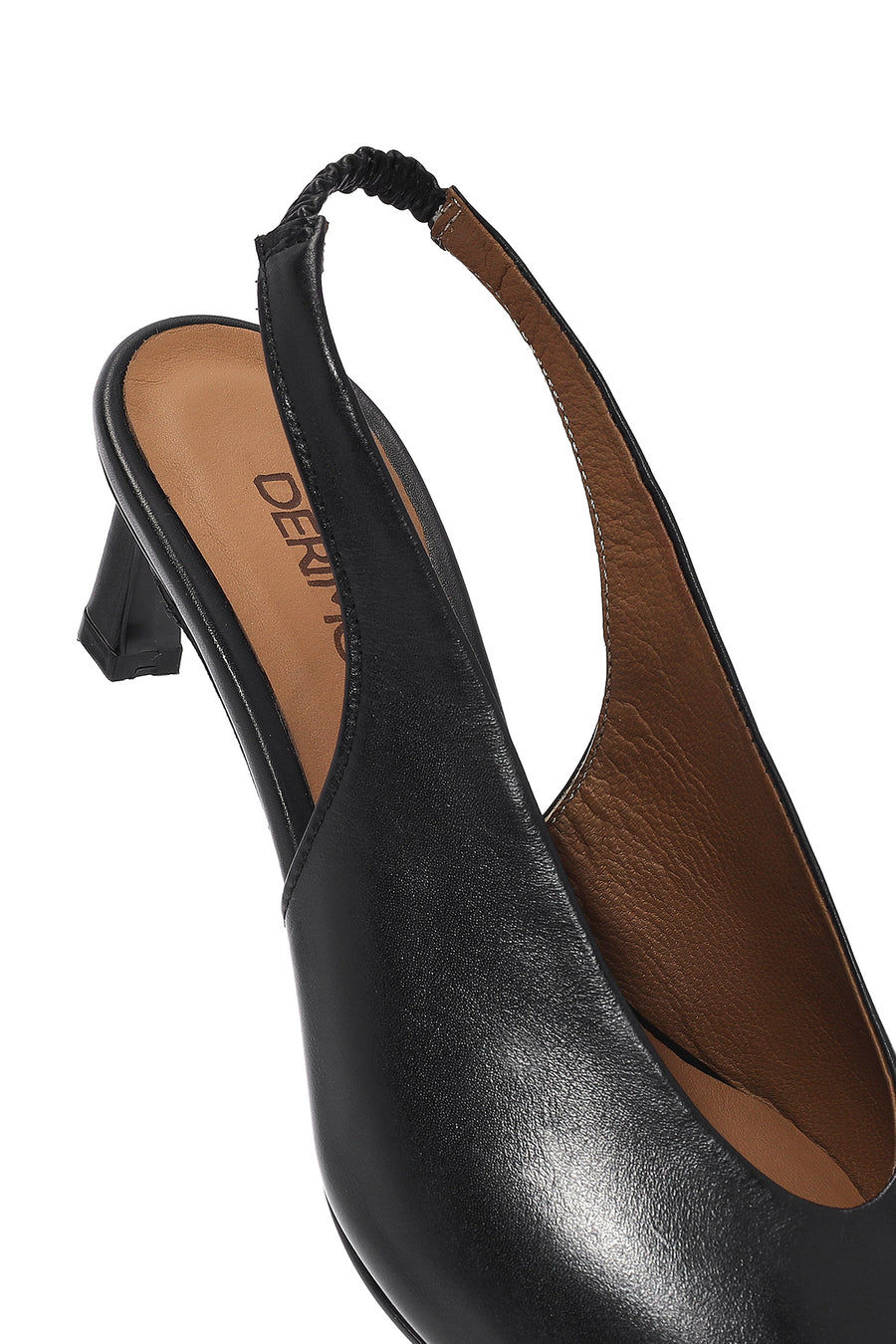 Women's Black Slingback Elastic Low Heel Leather Shoes