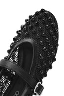 Women's Black Buckled Stoned Fishnet Ballerinas | Derimod