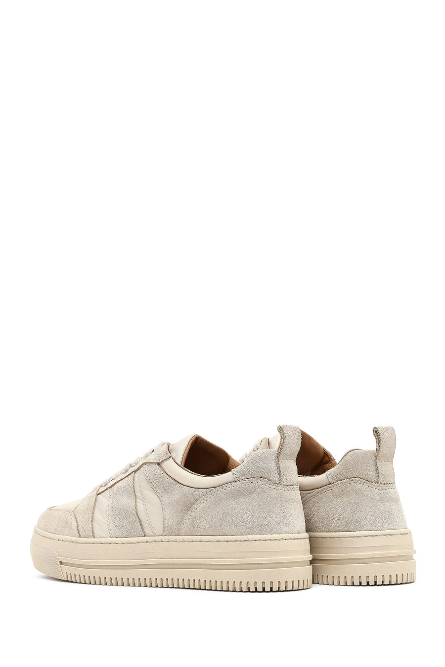 Woman Beige Lace-up Patterned Leather Sneaker